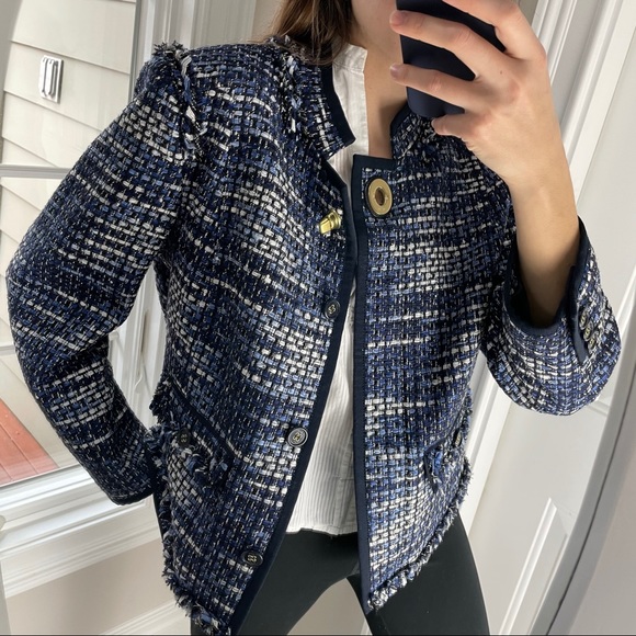 COACH 1941 Poppy Blue Phoebe Tweed Blazer Jacket - Picture 3 of 16